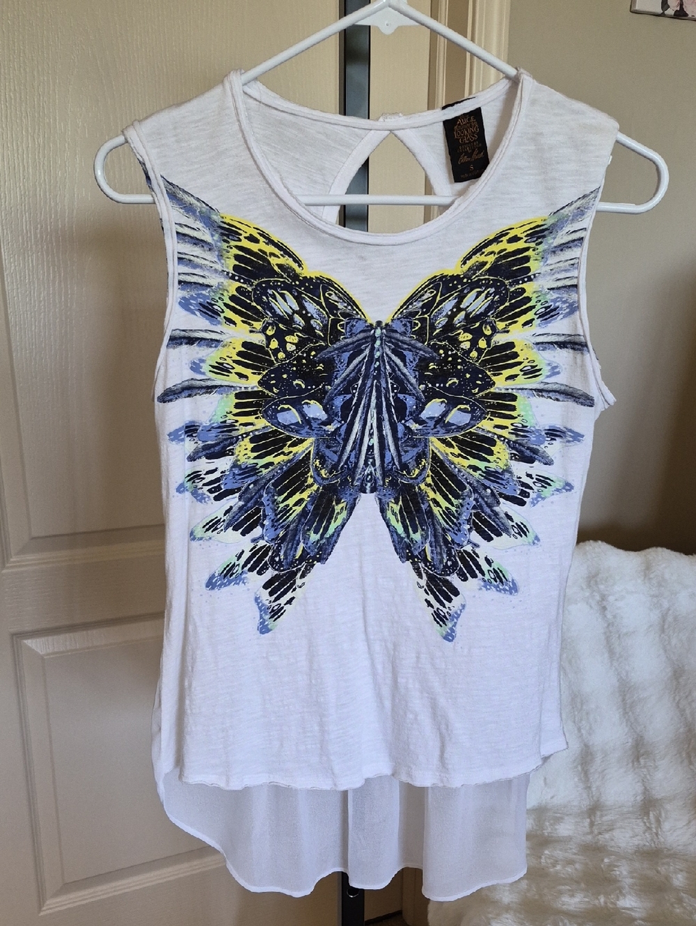 Alice Through The Looking Glass Sleeveless Graphic Butterfly High-Low Top Size S